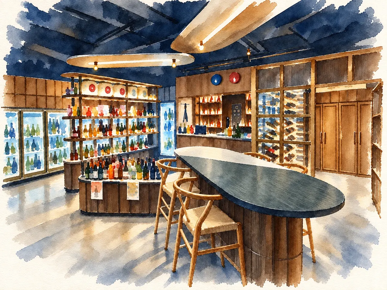 Watercolour of the Nadaya store interior