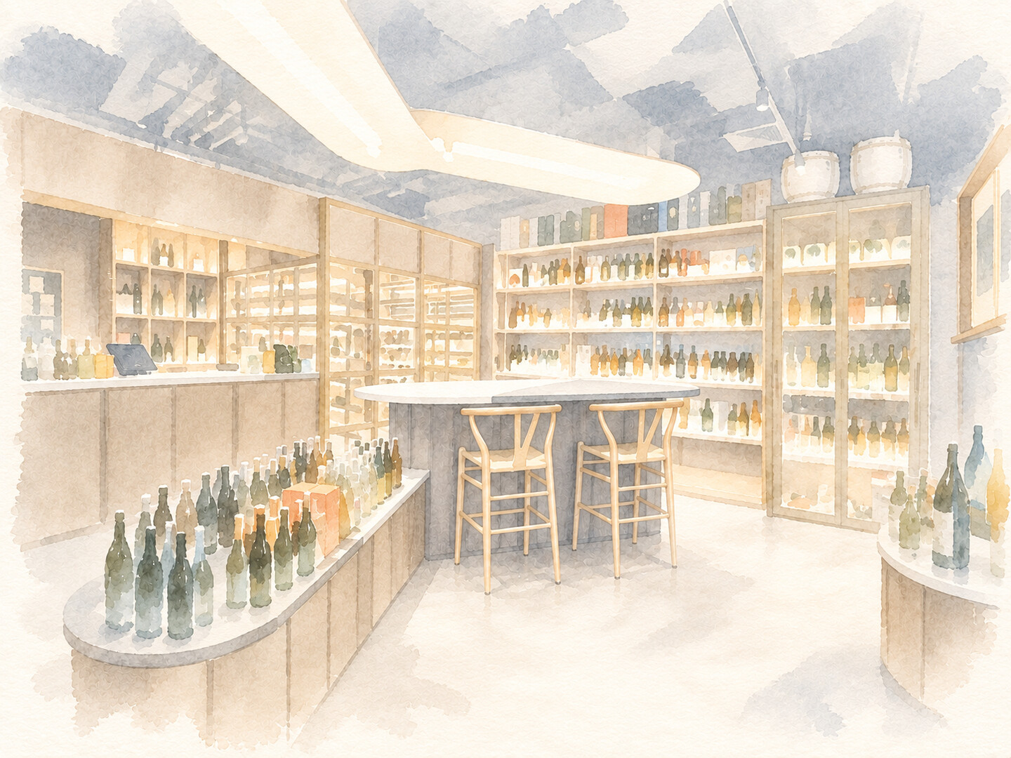 Watercolour of the Nadaya store interior